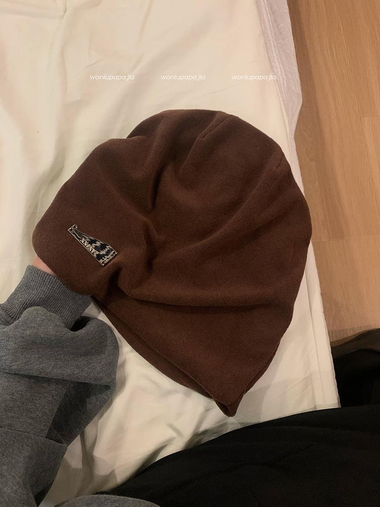 Lazy Wind Big Head Circumference Pile Hat Women's Spring and Autumn Fashion Pullover Cold Hat Showing Face Small Bag Head Hat Women's Autumn