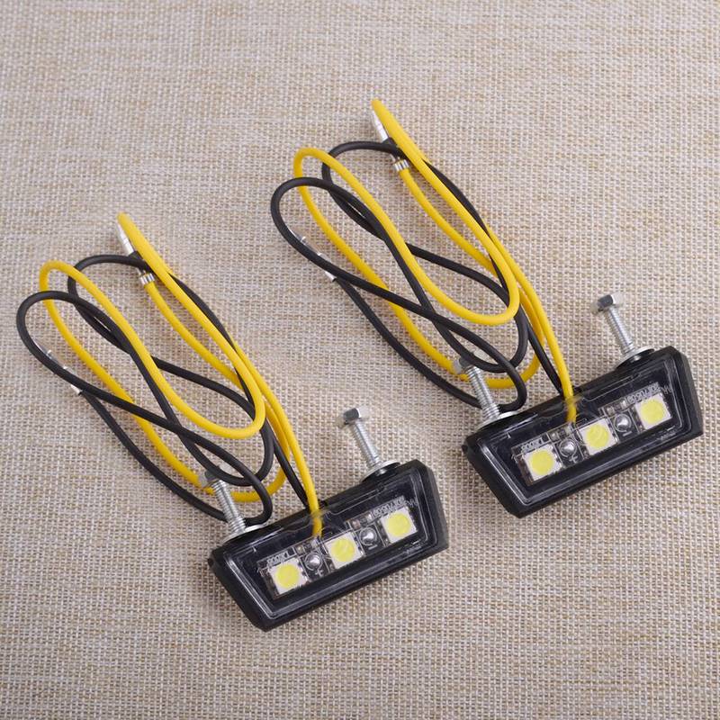 2Pcs Amber 3LED Motorcycle Motorbikes License Plate Light Mini Rear Tail Number Tag Lamp