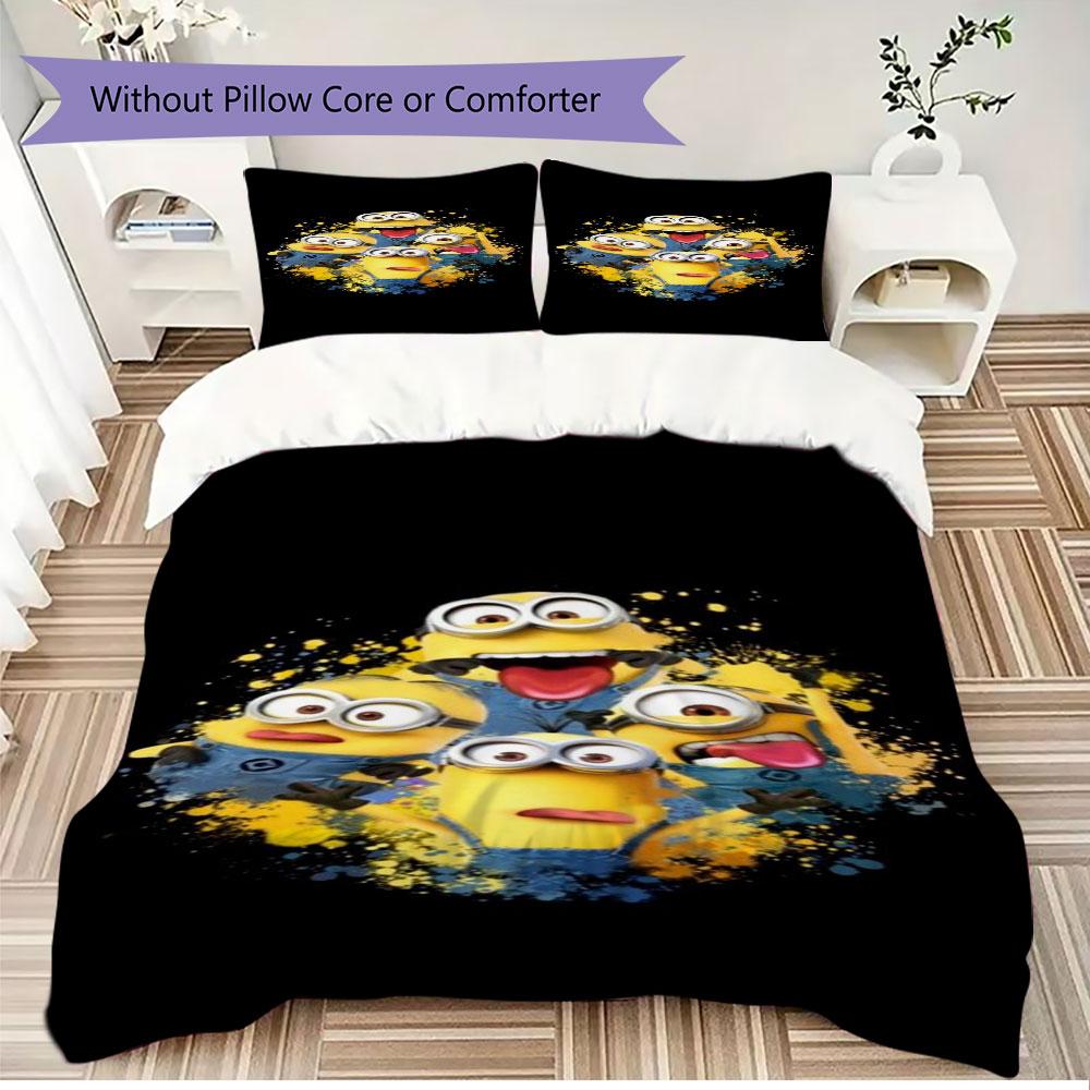 Classic Minions Printed Bedding Set 3PCS Cartoon Character Duvet Cover Pillowcase For Children Teens Room Home Decor