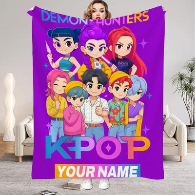 1PC Personalized Name K-Pop D-Demon H-Hunters Blanket Girls Boys Plush Throw Blanket Novelty Warm Blanket All Season Gift