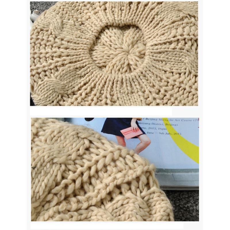 Varm Dame Elegant Strikket Beret Lue Høst Vinter Hverdagsluer Flettet Dame Slapp Baggy Luer