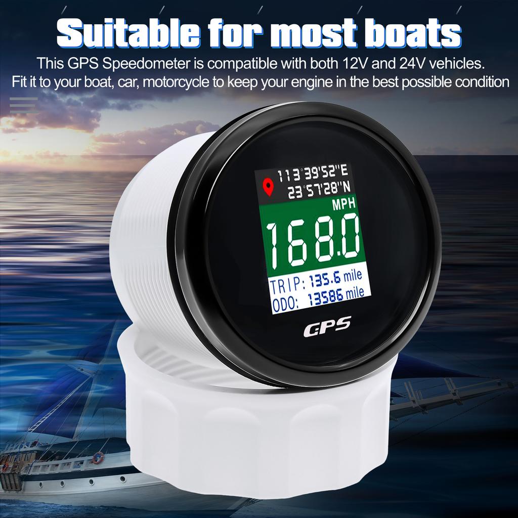 AD 52mm 12V 24V Digital GPS Speedometer TFT Screen Trip ODO Mph Knot Km/h GPS Antenna For Motor Boat Car RV Speed Meter