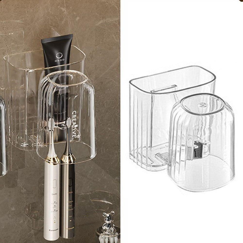 

No Punching Bathroom Toothbrush Shelf Wall Mounted Mouthwash Cup Dispenser Wash Cup