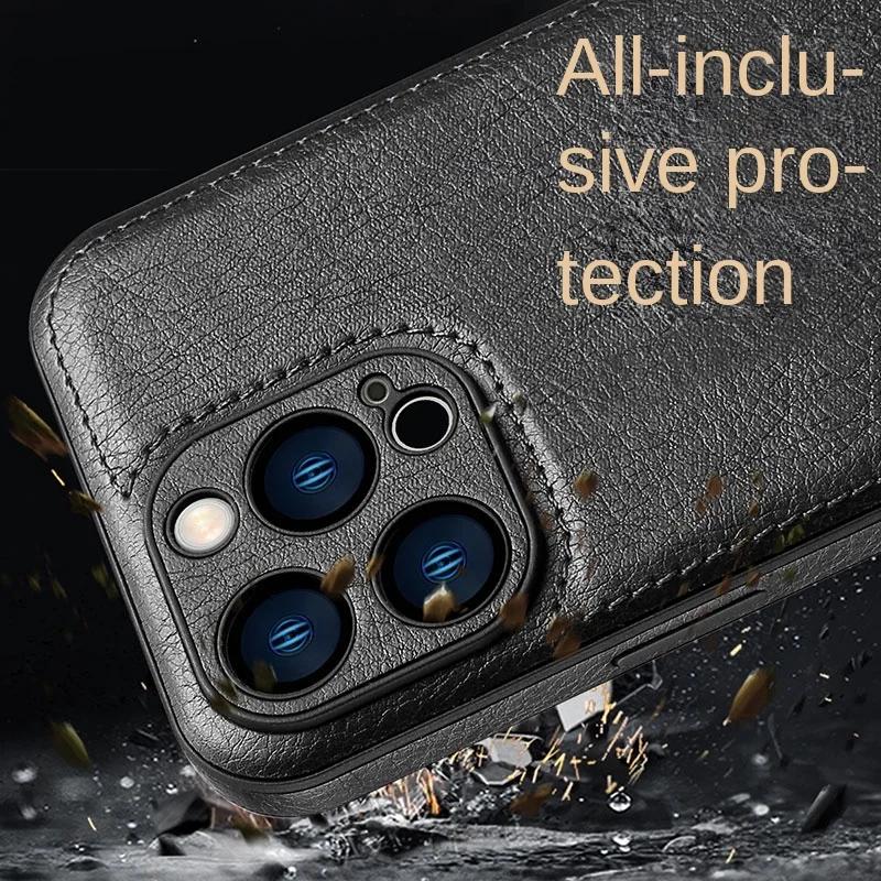 Luxury High-end Leather Case for iPhone 13 Pro Max 14 Plus 15 16 Pro 17 Air 12 11 XS XR X 7 8 Len Protection Mobile Phone Cover