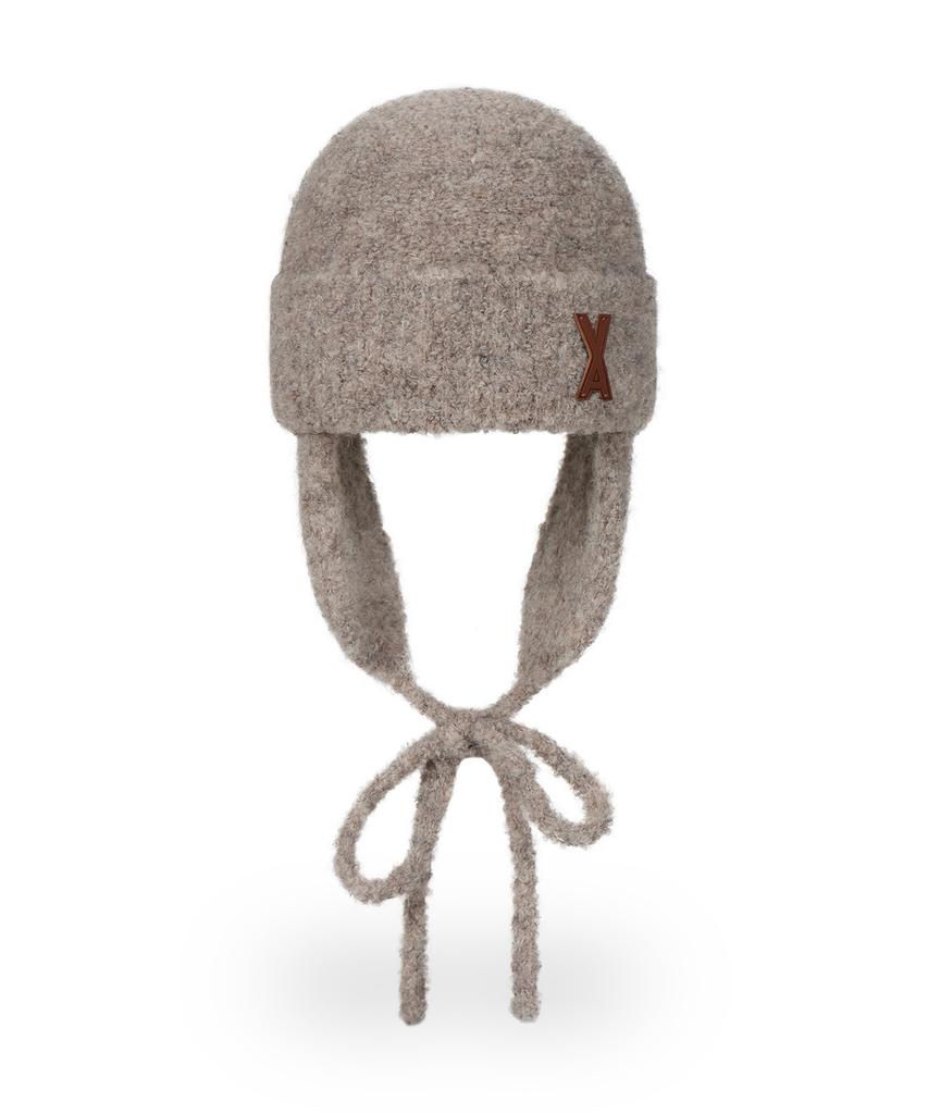 Bajal Va Patch Fly Knit Beanie Beige