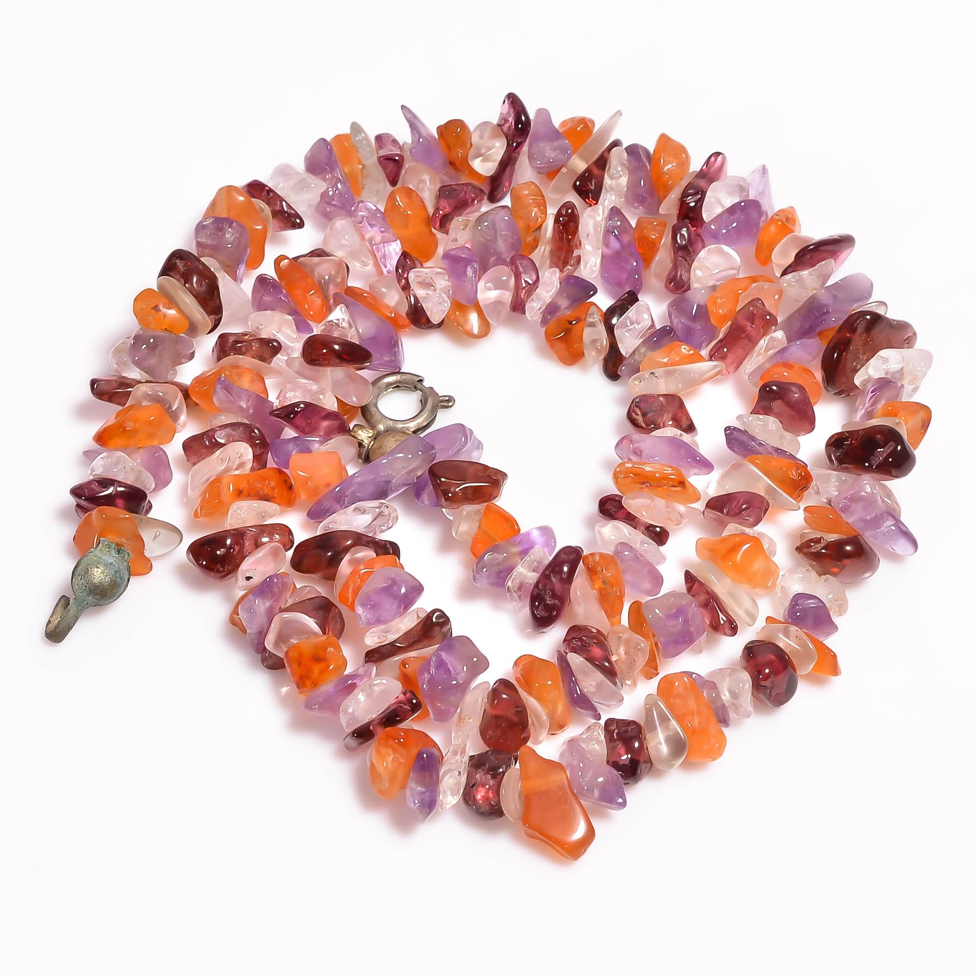 

Carnelian Garnet Amethyst Gemstone Uncut Smooth Beads Necklace 3-10mm 18 UB8365 UB-8365
