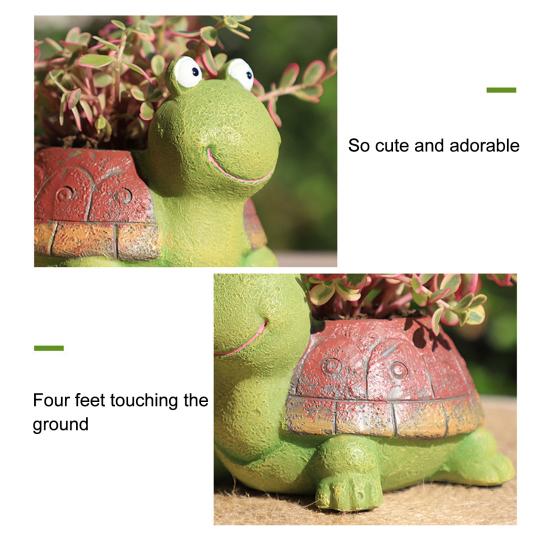 Flowerpot Colorful Turtle Shape Resin Planter Cartoon Style Indoor Outdoor Decorative Gardening Container
