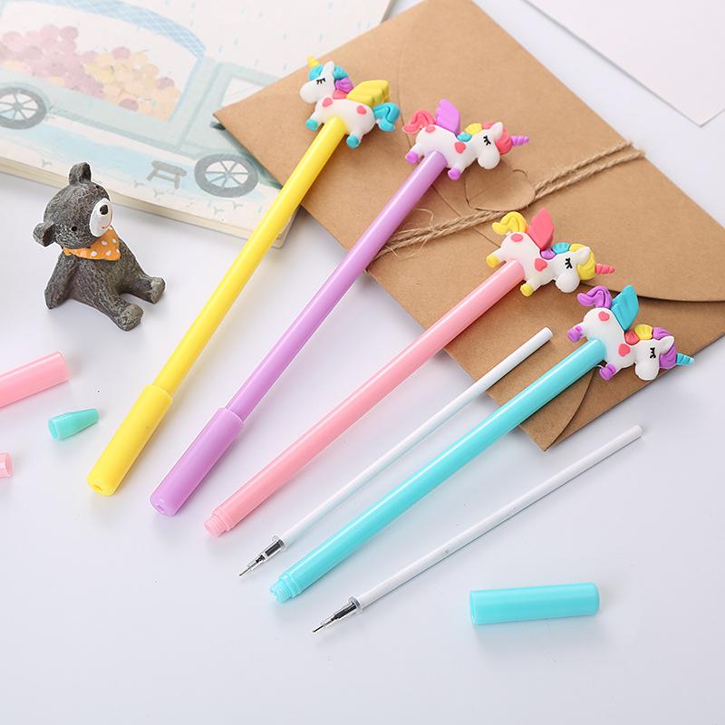 Back To School Season 10pcs 0.5mm Cartoon Unicorn Neutral Pen Creative Study Stationery Exam Black Water-based Pen Cute