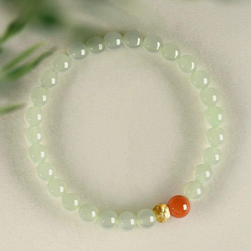 

Браслет из нефрита Хэтянь и красного агата - украшение в китайском стиле для женщин Model A: 6mm