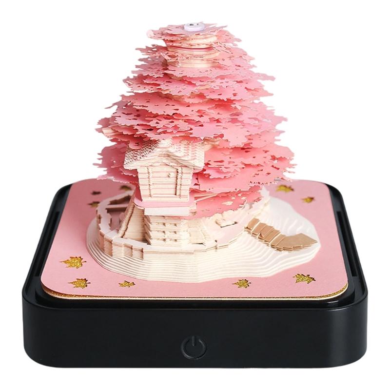Festives 3D Paper Sculpture Calendar with LED Light 2025 Desk Memo for Everyday Use Notepad Carving Accessories