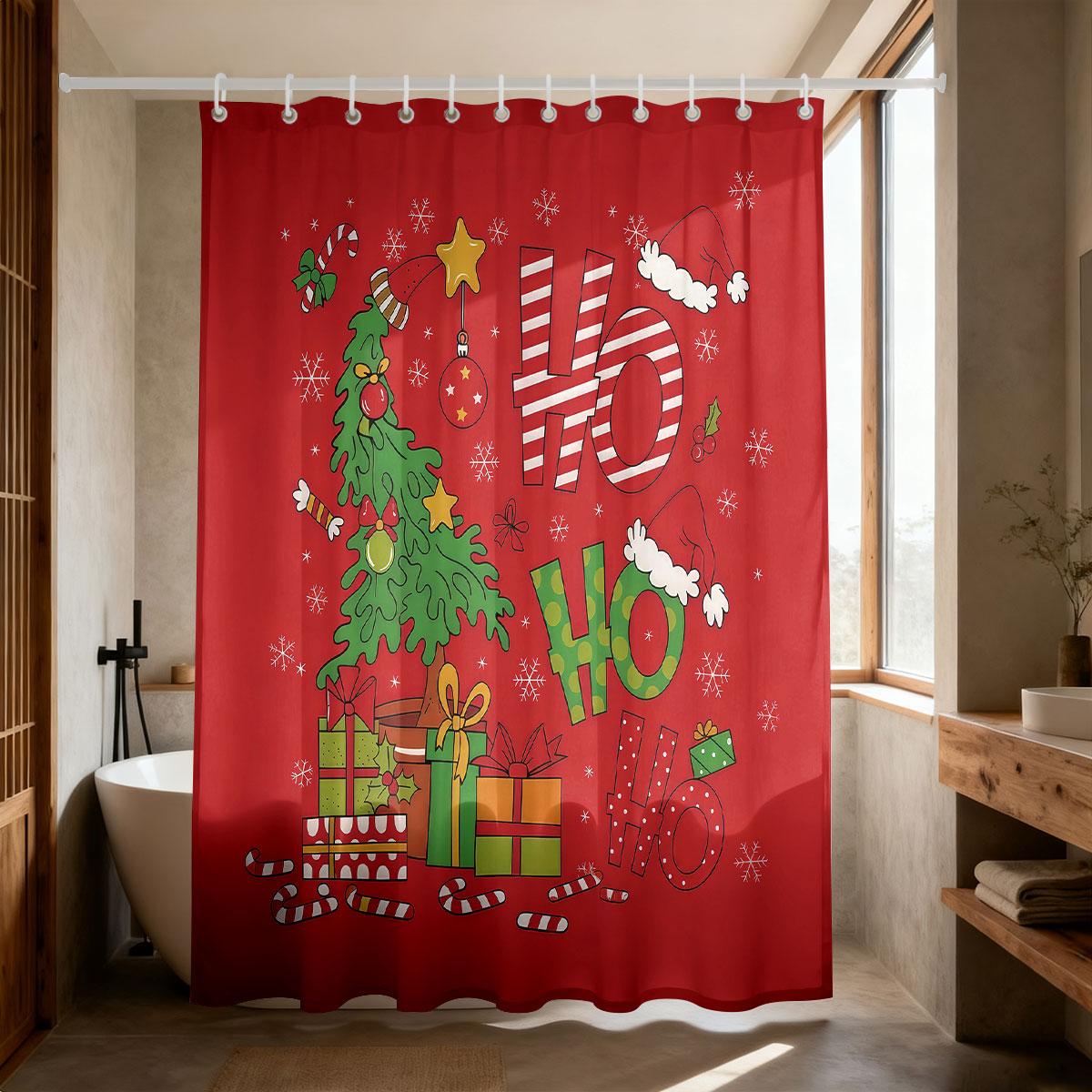 

1Pc Cartoon Christmas Tree Ho Element Printed Waterproof Shower Curtain Partition Privacy Hanging Curtain 12 Hooks Multi Size 120*180cm