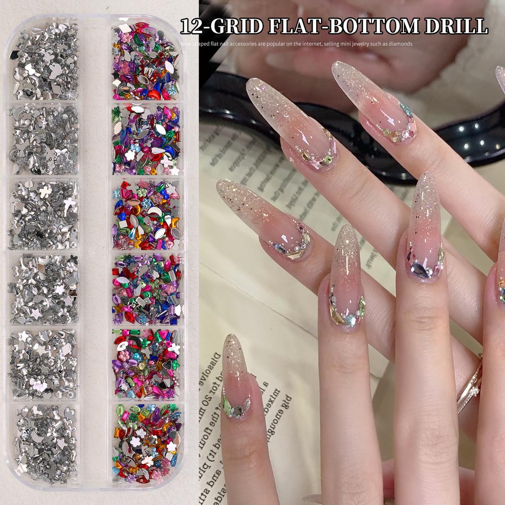 Xiaomi Color Mix 3D Flat Nail Rhinestones Charms 12 Grids Crystal Nail Art Mini Glitter Diamonds Christmas DIY Nail Art Accessories