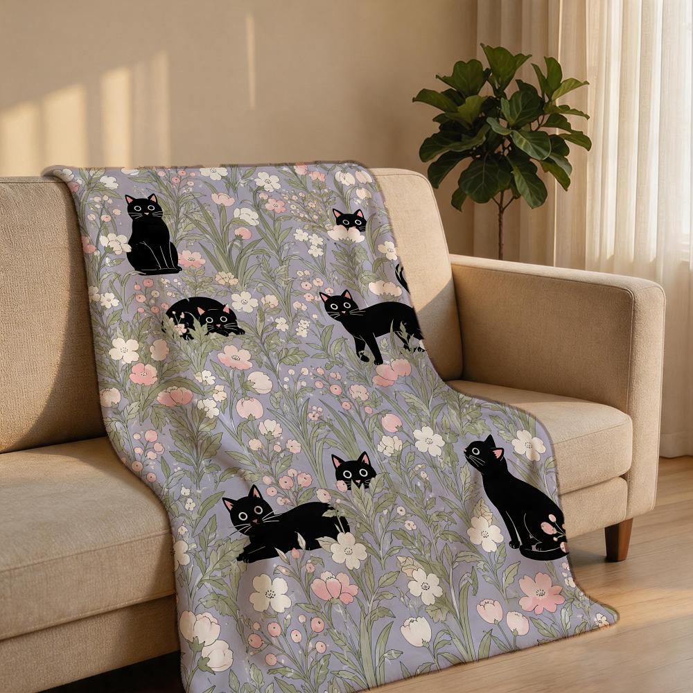 FloralBlackCat Throw Short Plush Throw Blanket Soft Skin-Friendly Multi-Scene Home Office