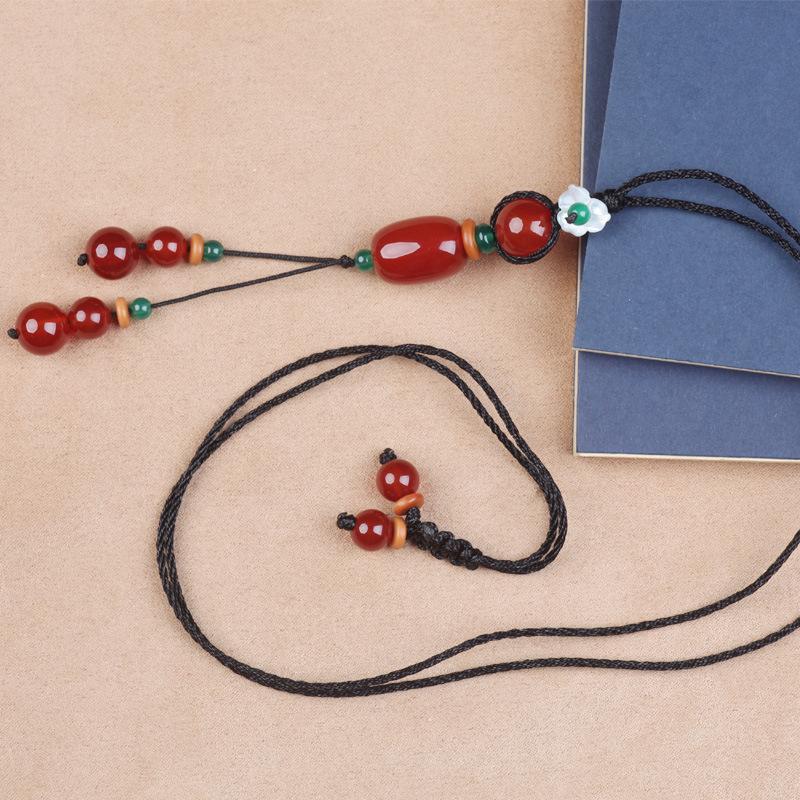 GEMCHIC Women's Ethnic Style Red Agate Long Necklace Vintage Glass Bead Pendant Sweater Chain Boho Jewelry Gift