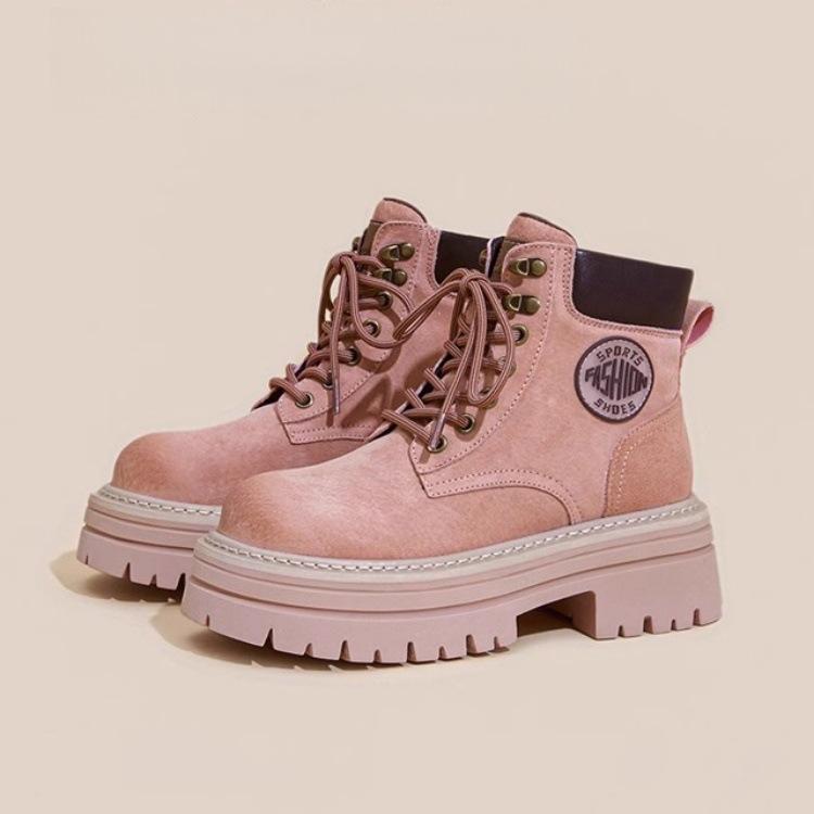 Leather Pink Martin Boots Women's 2025 Spring and Autumn New Small Inner Height Increase Short Boots Outdoor Tooling Boots
