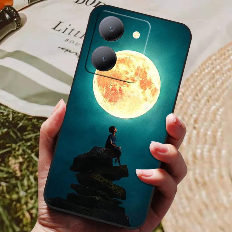 Para Capa Vivo Y36 5G Capa Preta À Prova de Choque Silicone Macio Capas Traseiras Para Vivo Y36 4G V2247 Capa de Telefone Y 36 5G Capa Leão Lobo