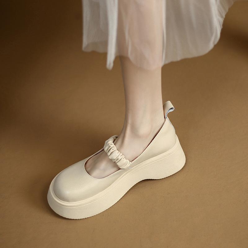 Inside And Outside Full Leather Small Thick Bottom Increased Mary Jane Shoes Women 'S  New All -Match Comfortable Shoes