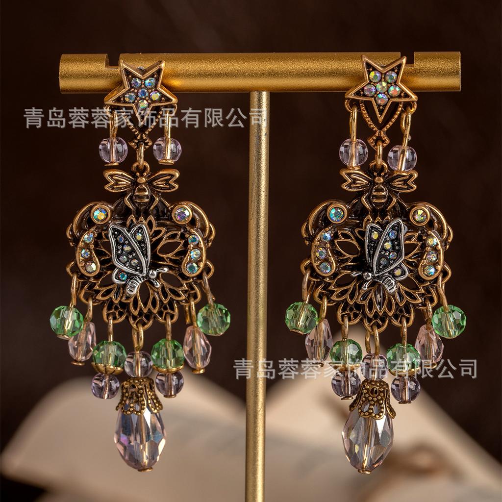 Retro Heavy Industry Tassel Temperament French Earrings Palace Style Banquet Fashionable Socialite Medieval