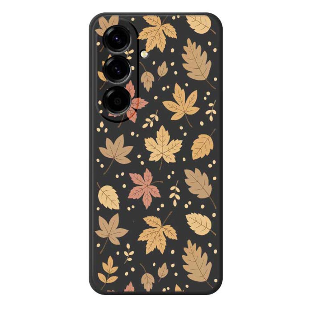 

For Samsung Galaxy A56 5G Case Leaves Pattern Printing Straight Edge TPU Phone Back Cover Black