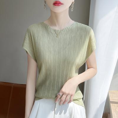 Sommer Neues Rundhals Tencel Strick Kurzarm T-Shirt Ein Dünnes und Modisches Oberteil