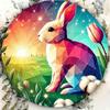 Metal Wall Art Easter Bunny Rabbit 8x8 Inch Round Floral Decor for Garden