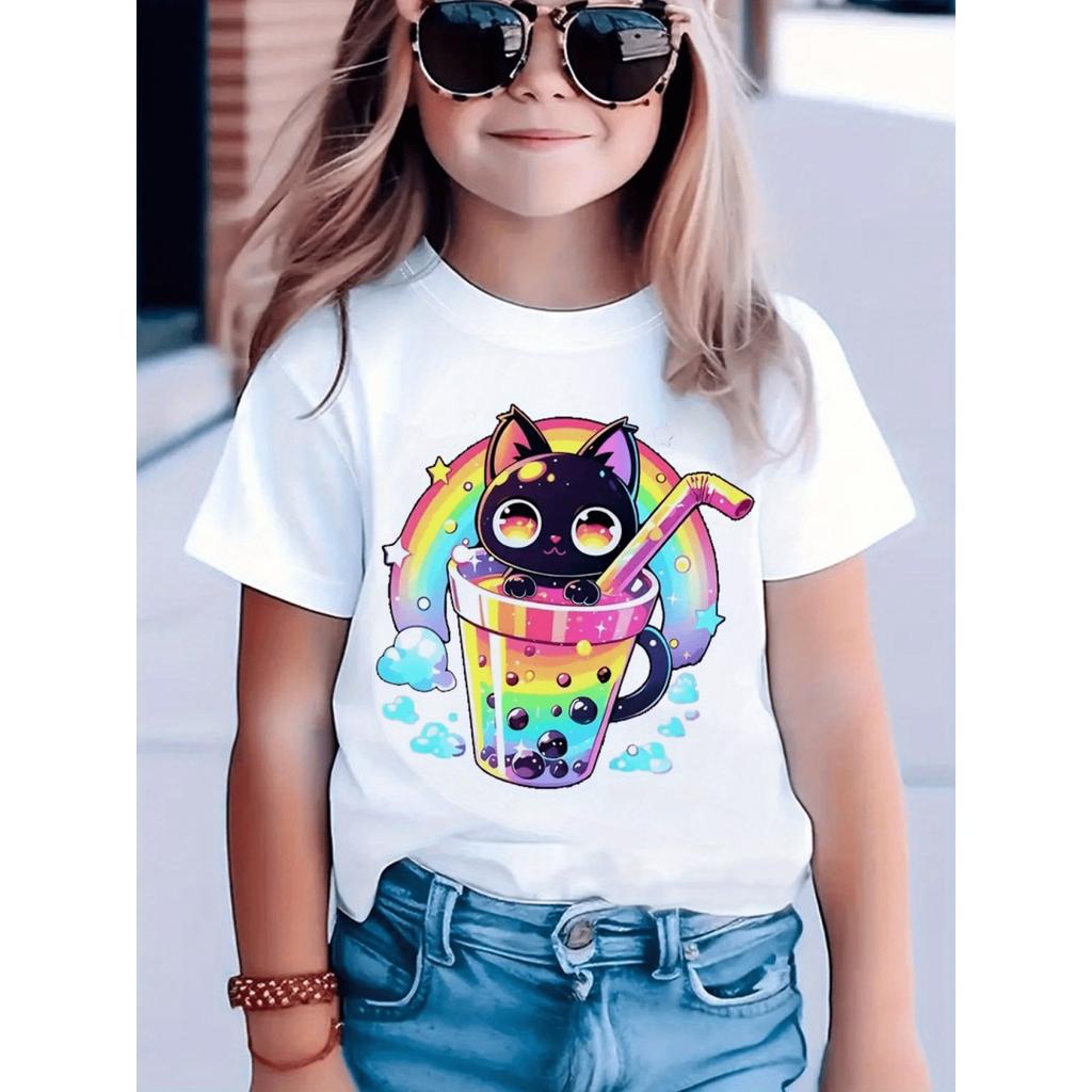 New Children Cute Cartoon Graphic Print Summer T-Shirt Boy and Girl Fashion Tops Teen Boy Casual Loose Short Sleeve Tee Clothing