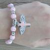 Fashion Angel Wing Cross Bracelet Acrylic Bead Chain Exquisite Religious Gift