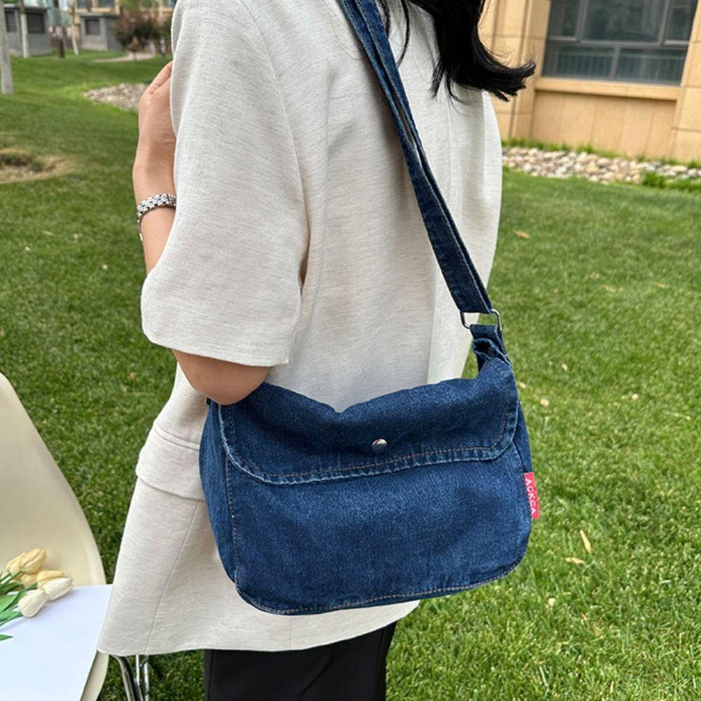 Y2K Vintage Handbag Street Style Solid Crossbody Bag Fashionable Denim Canvas Bag  Students