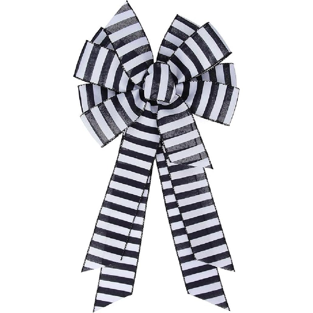 1 Pcs 10 x 20 Inch Big Bow Burlap Ribbon with Natural Jute Rustic Wreath Ribbons and Bow Use Wrapping, Party Decoration (Linen) Bw-horizontal Striped