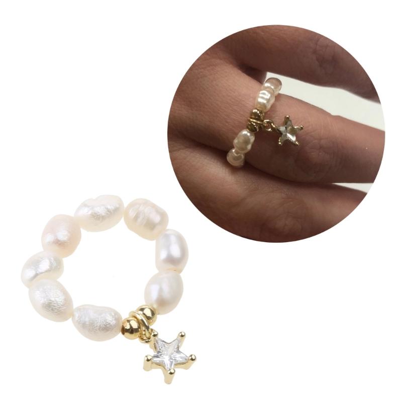 Multi-Beaded Heart Star Pearl Rings Natural Freshwater Pearl Geometric Rings for Women Minimalist Stacked Party Rings