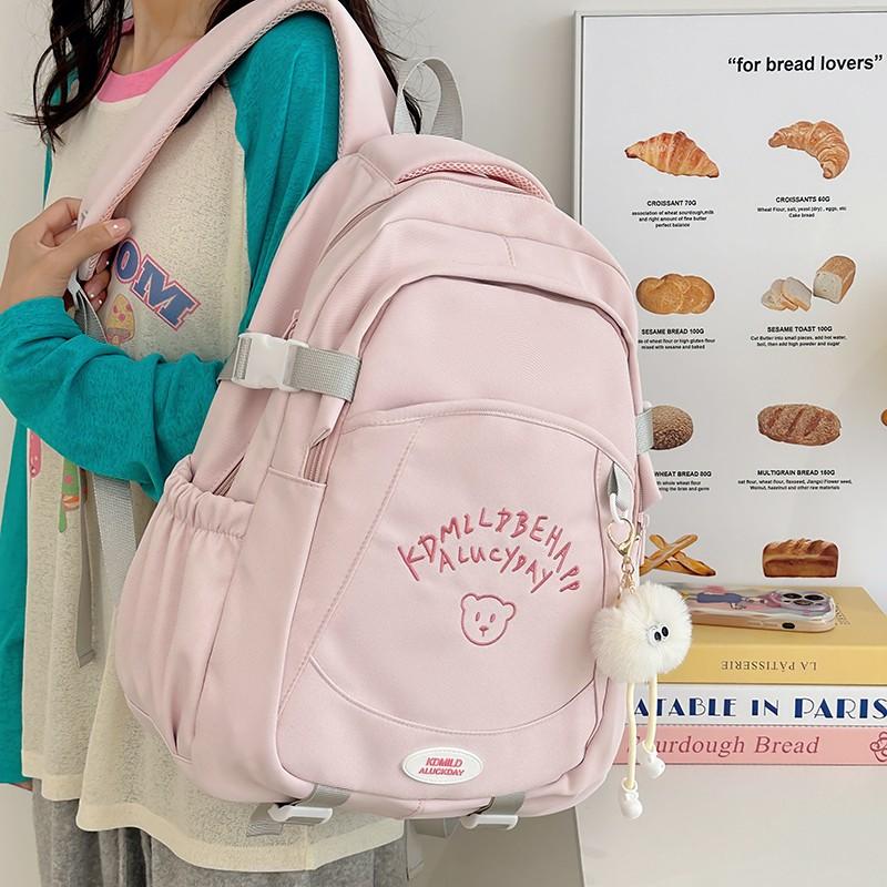 Junior High School Student Schoolbag Female Letter Backpack Commuter Solid Color Backpack