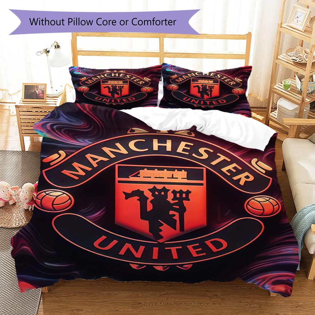 Set Lenzuola Trapunta Manchester United Copripiumino Federa Decorazione Casa Regalo di Compleanno (1 * copripiumino + 2 * federa, senza nucleo)