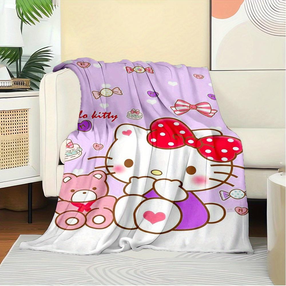 1pc Hello Kitty Cute cartoon pink bow heart-shaped home decoration blanket, soft and comfortable, machine washable, suitable for all ages, a