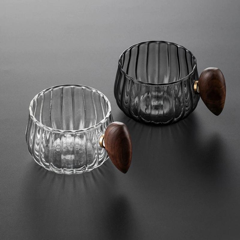 High-temperature Resistant Glass Teacups Nordic Wooden Handle Coffee Cups Household Borosilicate Glass Mugs