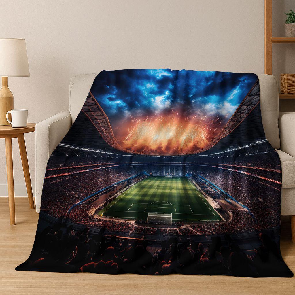Green Black Football Field Stadium Art Flannel Blanket,Cozy Soft Throw Blanket for Home Bedroom Bed Sofa Picnic Cover Kids Gift