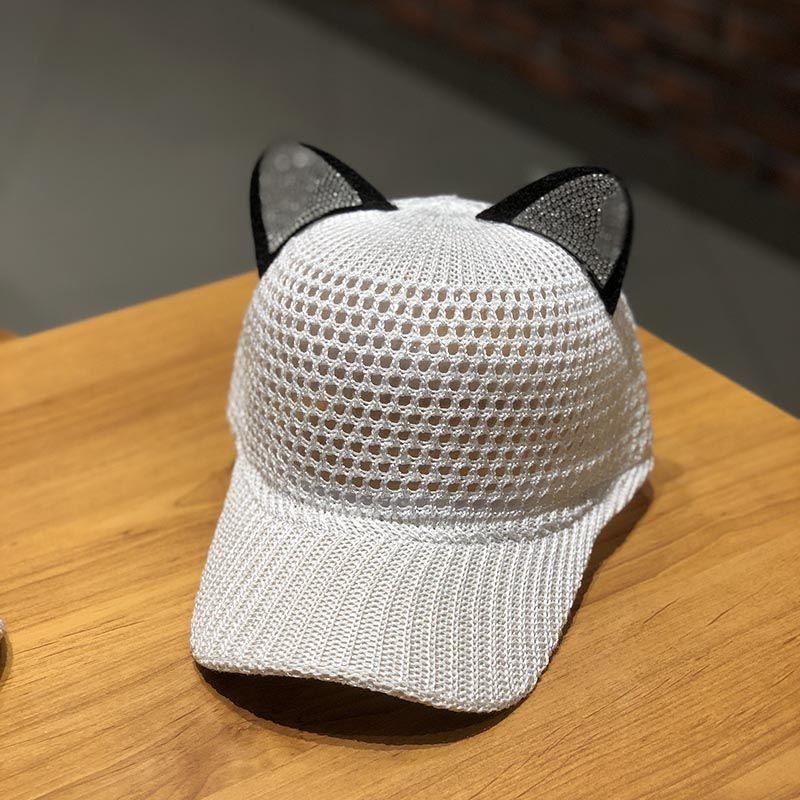 

Милая бейсболка с кошачьими ушками для женщин - Регулируемая застежка-кнопка, Дышащая сетчатая кепка тракера, Легкая летняя шляпа от солнца с очаровательными кошачьими ушками ONE SIZE белый