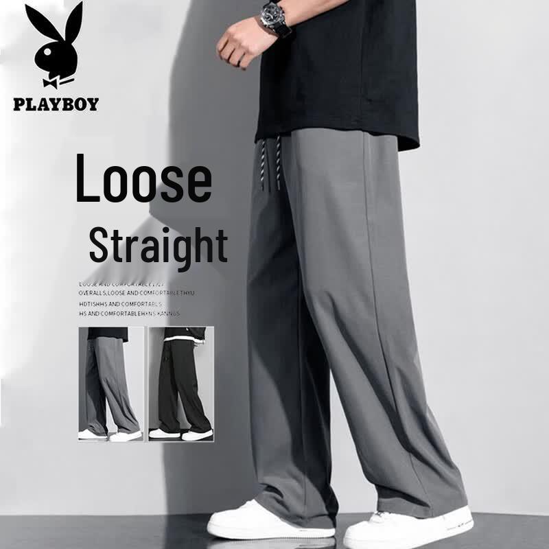 PLAYBOY Men s Ice Silk Loose Straight Casual Pants L
