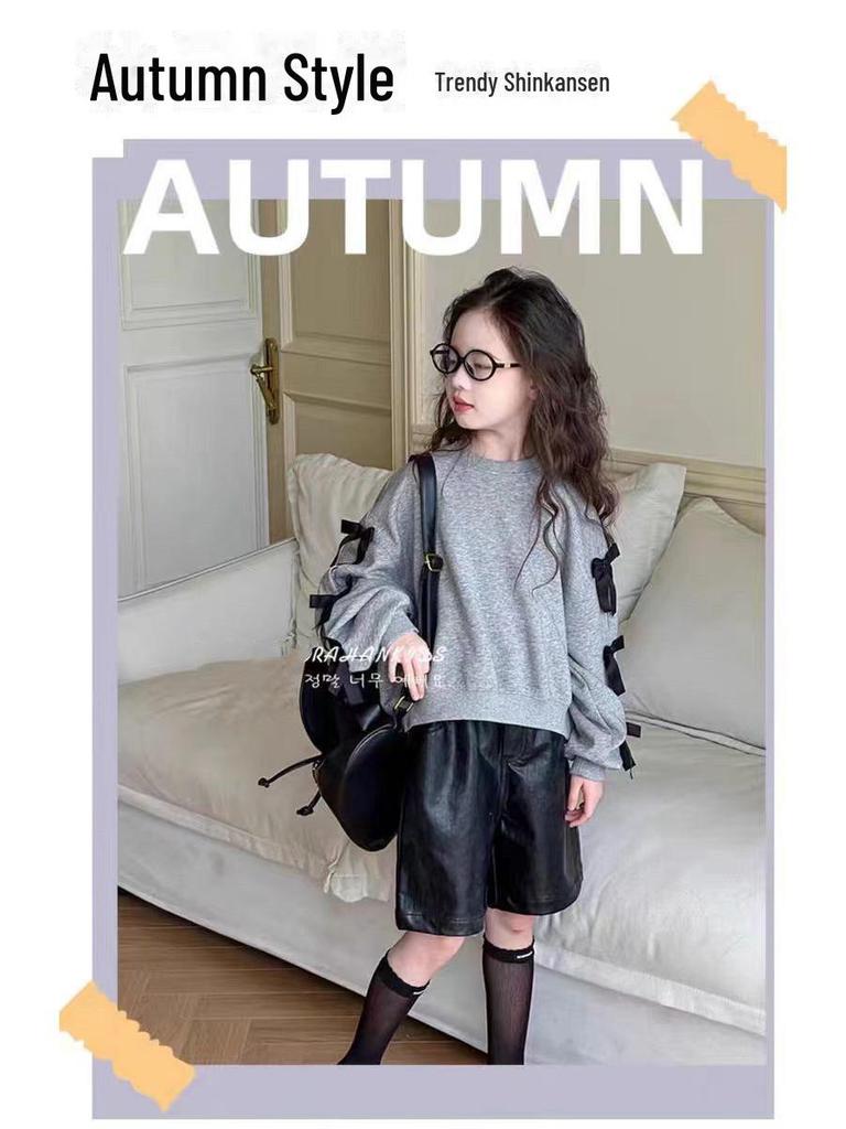 Felpa con fiocco in stile coreano per bambine - 2024 Top casual a maniche lunghe per bambini di taglia media e grande