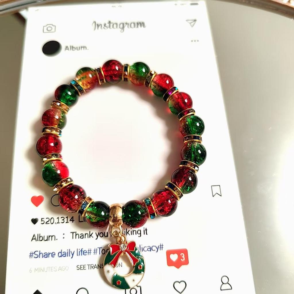 Festive Holiday Christmas Tree Bracelet with Lampwork Beads