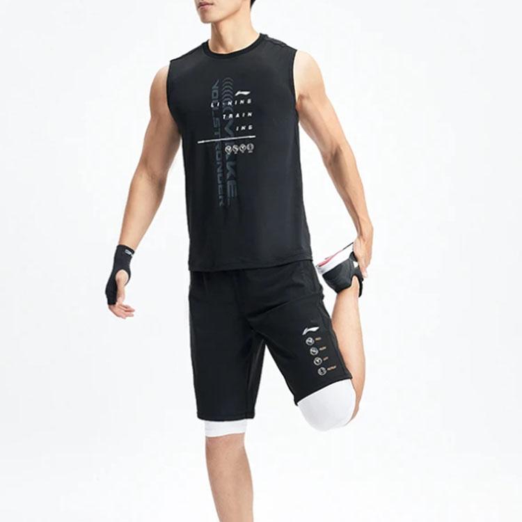 Li Ning Logo Letter Print Loose Shorts Men Shorts Black AKYR133-1