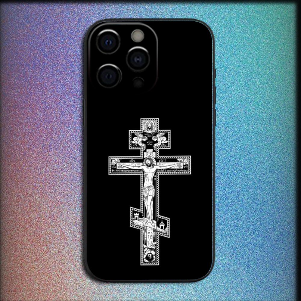 

Orthdox Cross Icon Phone Case For iPhone 16,15,14,13,12,11,Pro,X,XS,Max,XR,Plus,Mini Soft Black Cover iPhone11