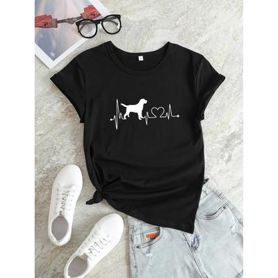 Cute Dog Print Graphic T-Shirt, Cute Cartoon Short Sleeve Crew Neck Shirt, Casual Every Day Tops, Women's Clothing