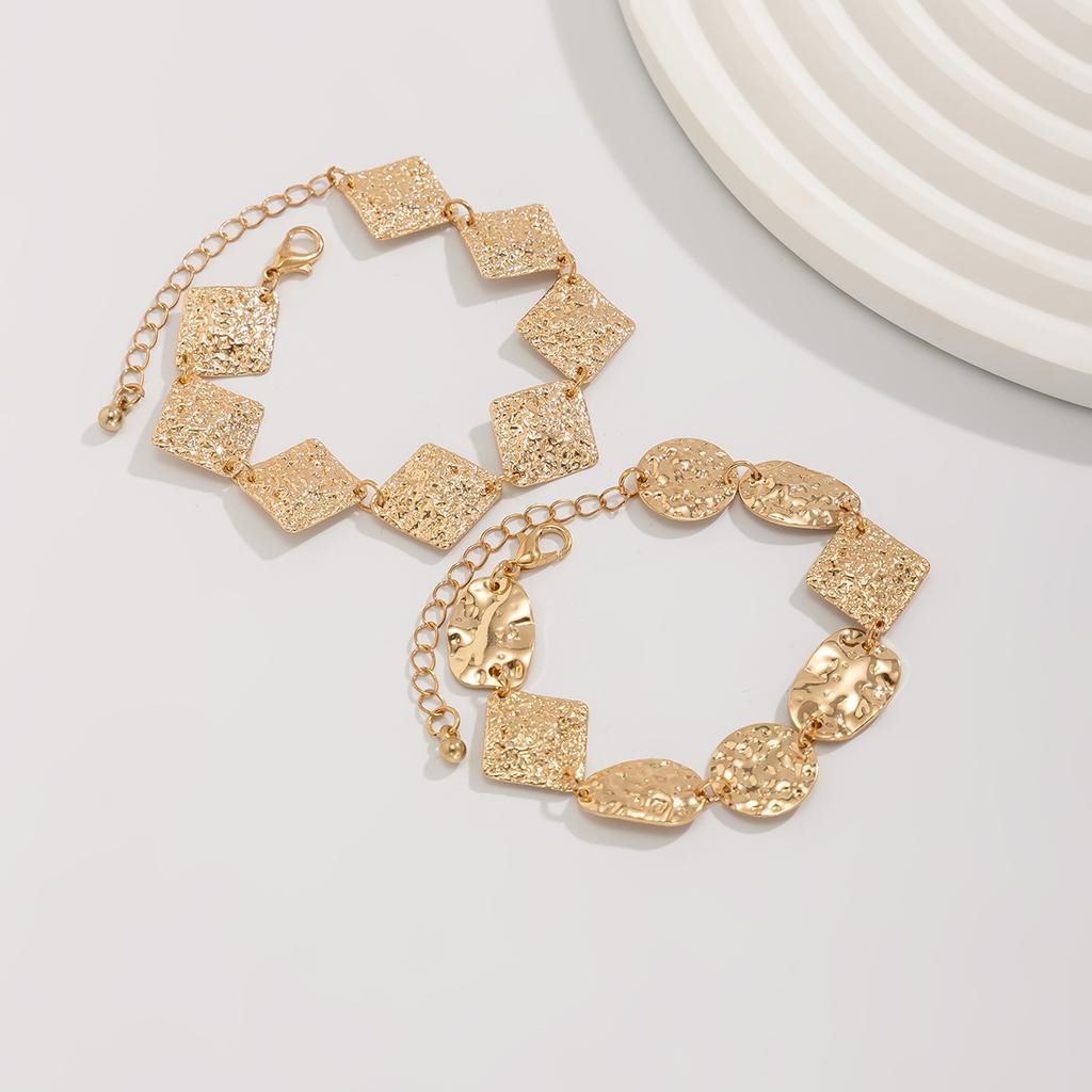 Stylish Geometric Metal Pleated Square Bracelet Bracelet Design Feeling Knock Pattern Disc Jewelry