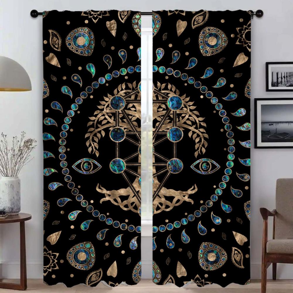 Blackout Curtain for Room 2 Panel Tree of Life Modern Living Room Curtains Halloween Decoration Partition Tulle for Bedroom Home