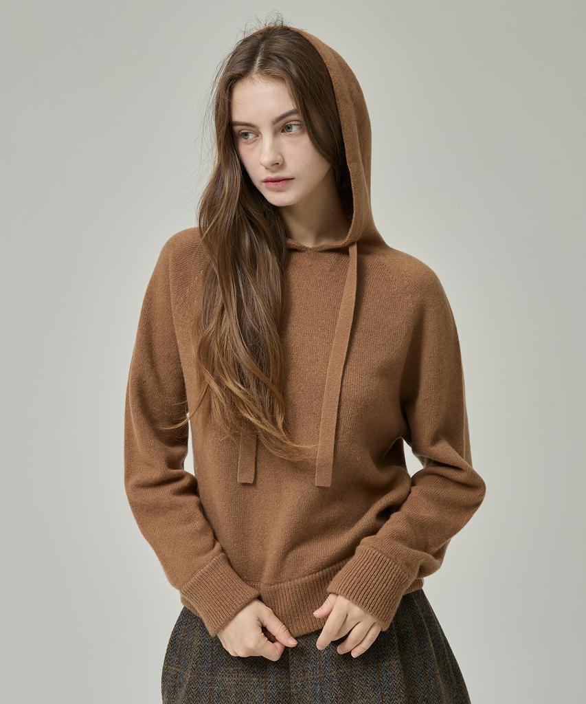 Lapineatteullie Premium Cashmere Knit Hoodie Camel