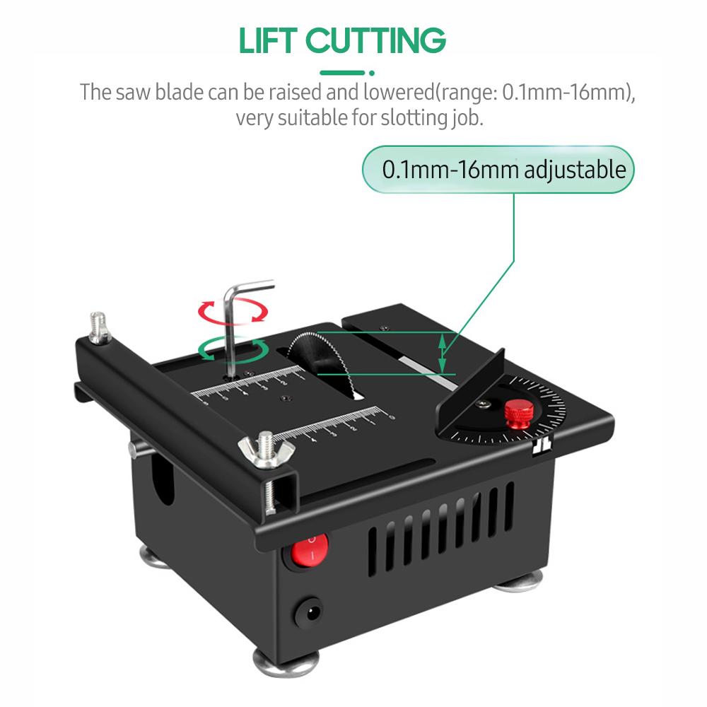 100W Multi Functional Table Saw Mini Desktop Electric Saw Adjustable Liftable Blade  Cutter Speed and Angle 16MM Cutting Depth