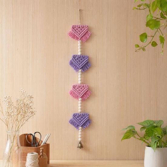 Yousheng Braided Triangles Tapestry with Bell, Wall Hanging Geometric Tapestry, Knotted Rope Tapestry with Wooden Beads for Home Nursery