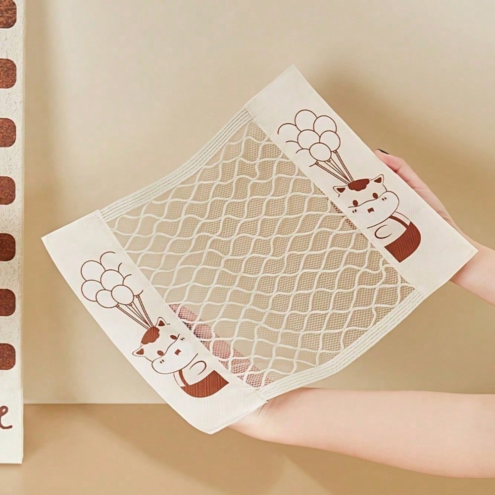 Durable Wall-Mounted Mesh Bag Dispenser With Cute Cartoon Design - Foldable Breathable Polyester Garbage Bag Holder