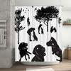 Black Silhouette Dogs Shower Curtain Pet Lovers Decor, Waterproof Bathroom Accessories, Home Decoration Size Customizable For Do