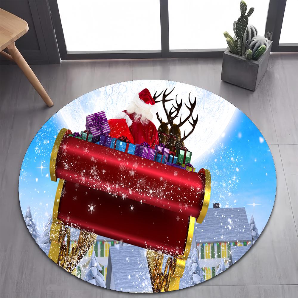 Niedlicher Weihnachtsmann Frohe Weihnachten Baum Cartoon Festival Geschenk Runder Teppich für Schlafzimmer Wohnzimmer Dekoration, Dekor Bodenmatte